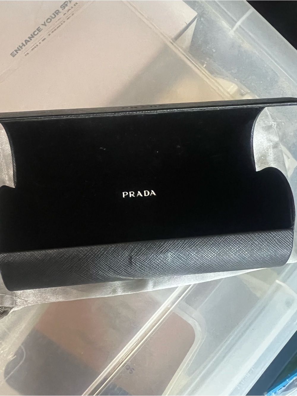 Prada Black Textured Eyewear Case with Debossed Logo
